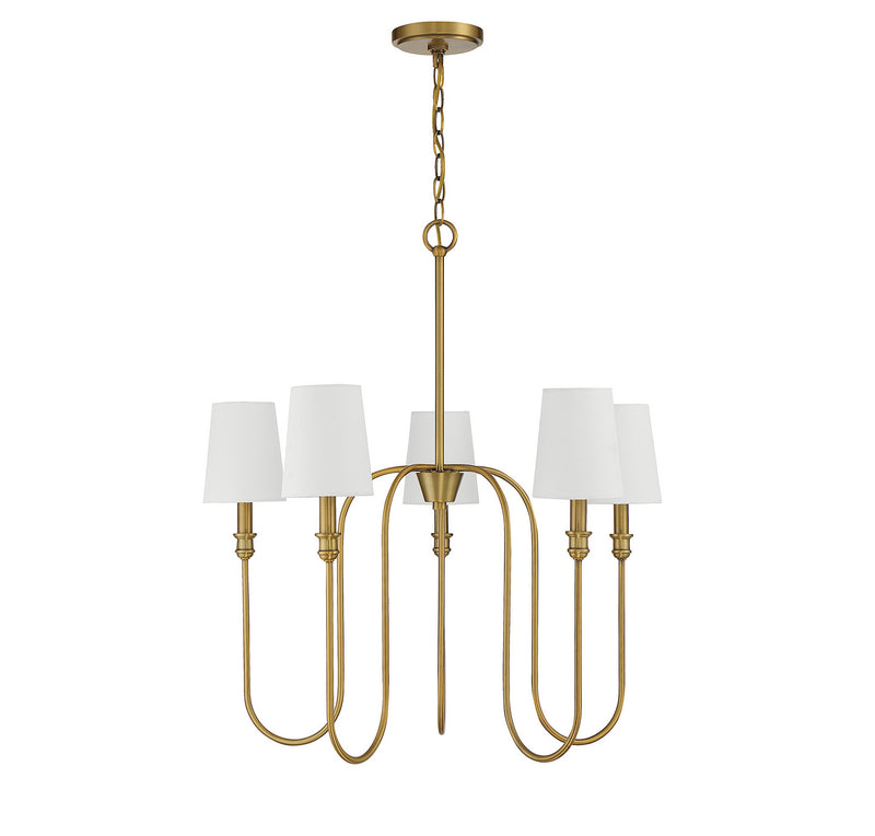 Meridian M10077NB Five Light Chandelier, Natural Brass