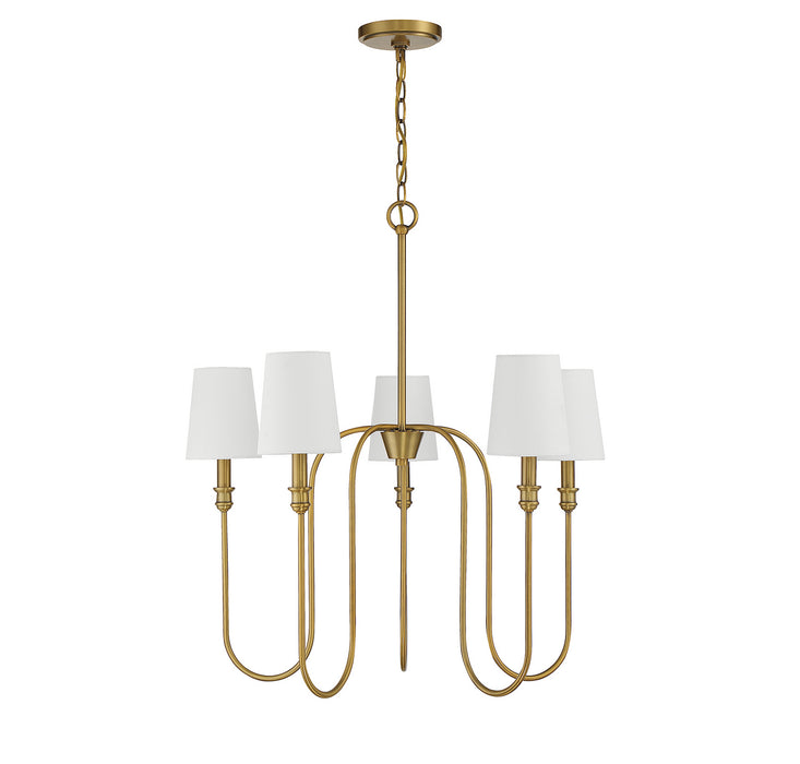 Meridian M10077NB Five Light Chandelier, Natural Brass