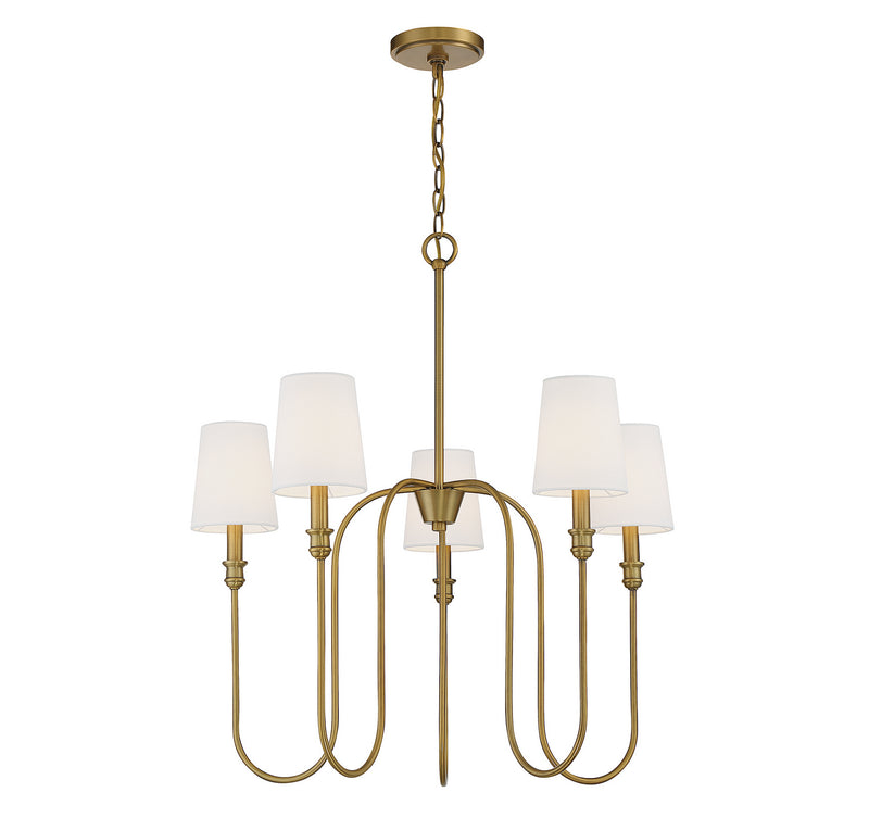 Meridian M10077NB Five Light Chandelier, Natural Brass