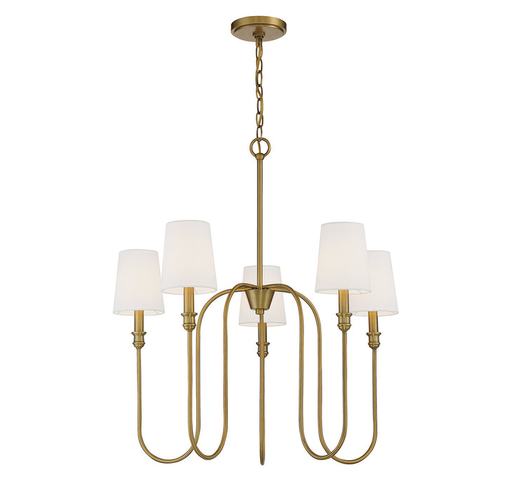 Meridian M10077NB Five Light Chandelier, Natural Brass