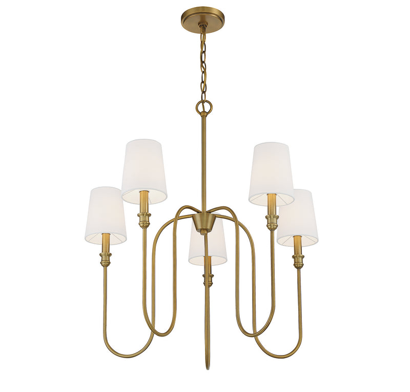 Meridian M10077NB Five Light Chandelier, Natural Brass