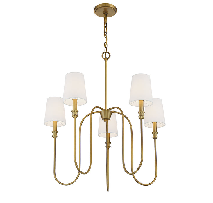 Meridian M10077NB Five Light Chandelier, Natural Brass