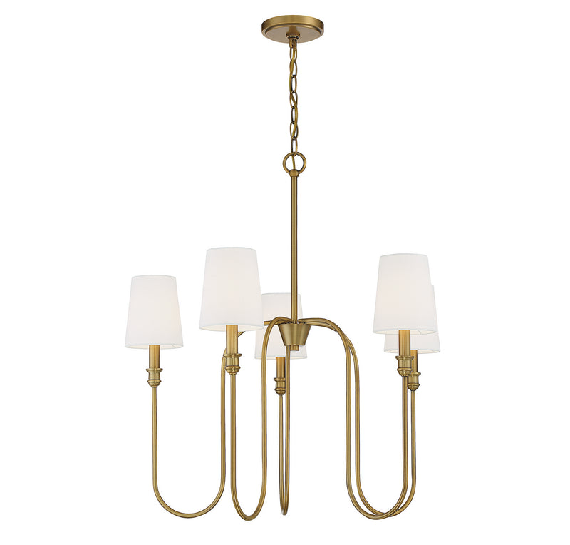 Meridian M10077NB Five Light Chandelier, Natural Brass