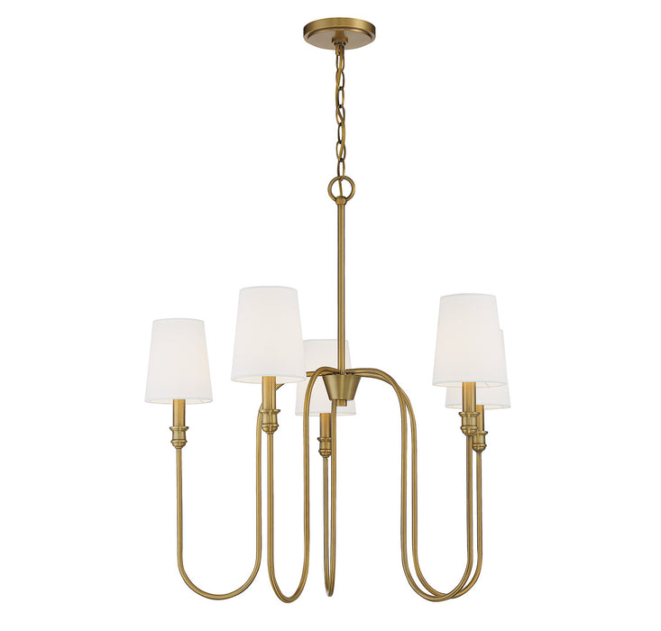 Meridian M10077NB Five Light Chandelier, Natural Brass