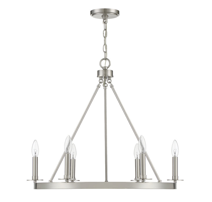 Meridian M10093BN Six Light Chandelier, Brushed Nickel