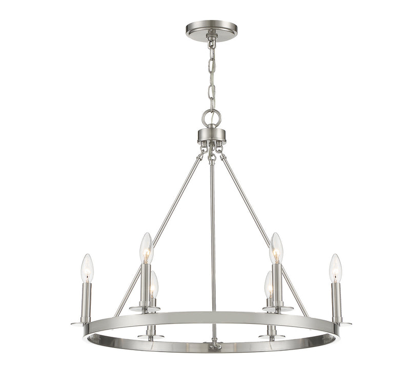 Meridian M10093BN Six Light Chandelier, Brushed Nickel