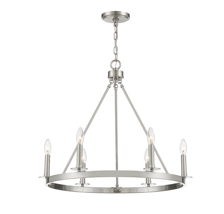 Meridian M10093BN Six Light Chandelier, Brushed Nickel