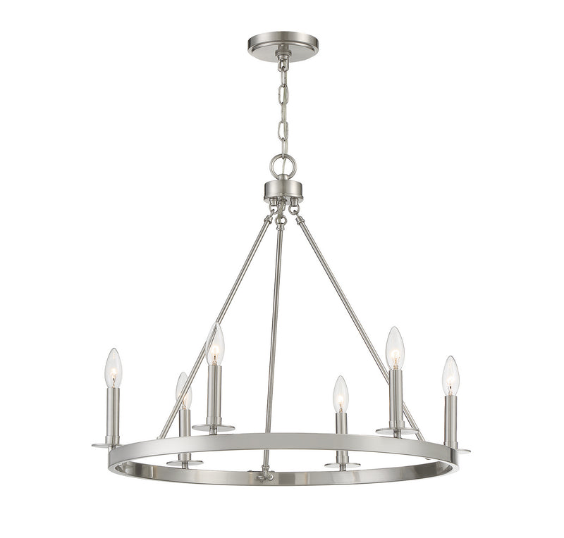 Meridian M10093BN Six Light Chandelier, Brushed Nickel