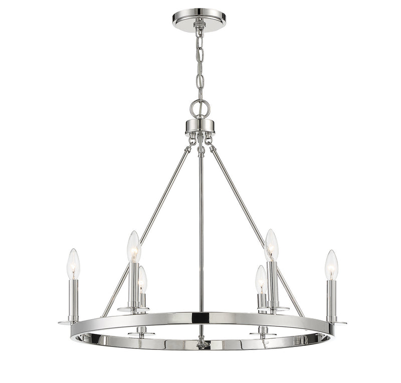 Meridian M10093PN Six Light Chandelier, Polished Nickel