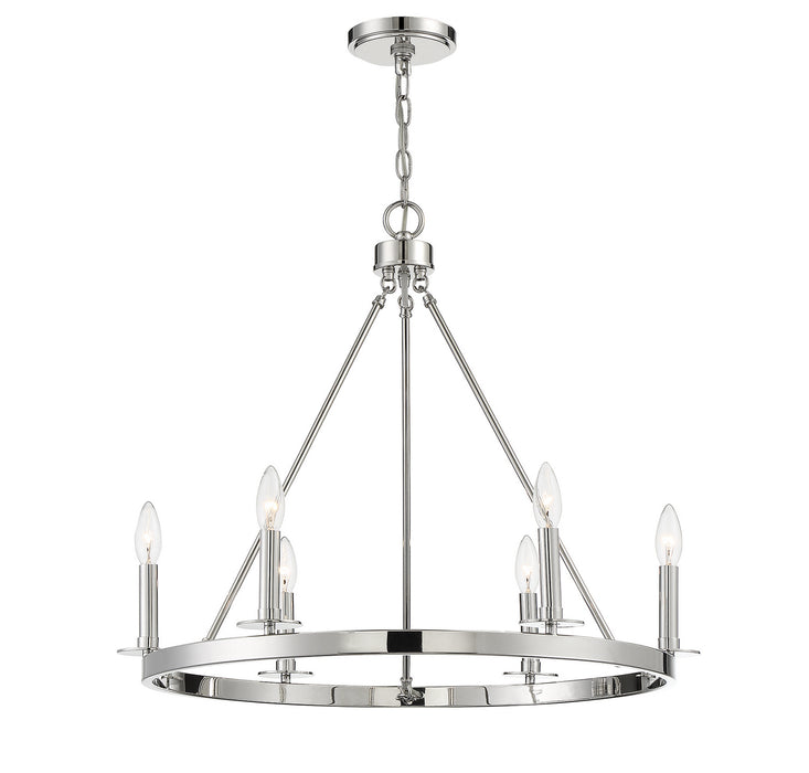 Meridian M10093PN Six Light Chandelier, Polished Nickel