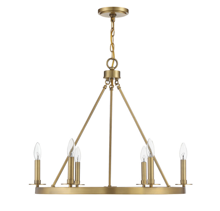 Meridian M10093NB Six Light Chandelier, Natural Brass