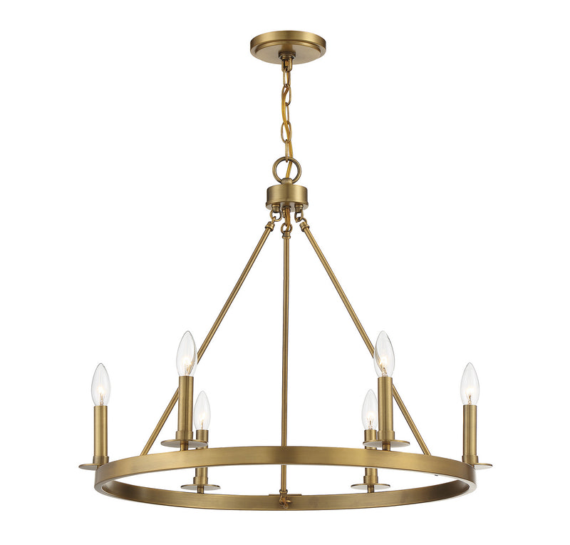 Meridian M10093NB Six Light Chandelier, Natural Brass