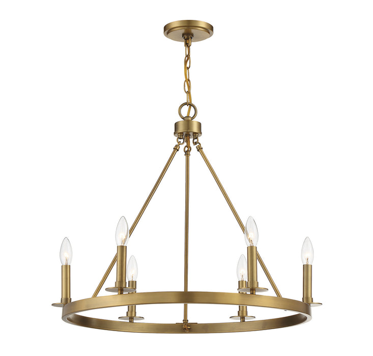 Meridian M10093NB Six Light Chandelier, Natural Brass