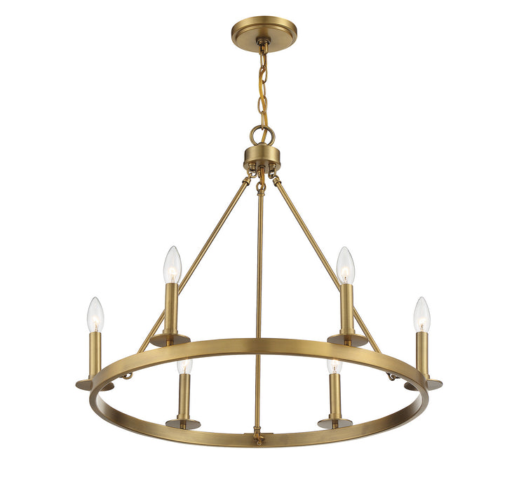 Meridian M10093NB Six Light Chandelier, Natural Brass