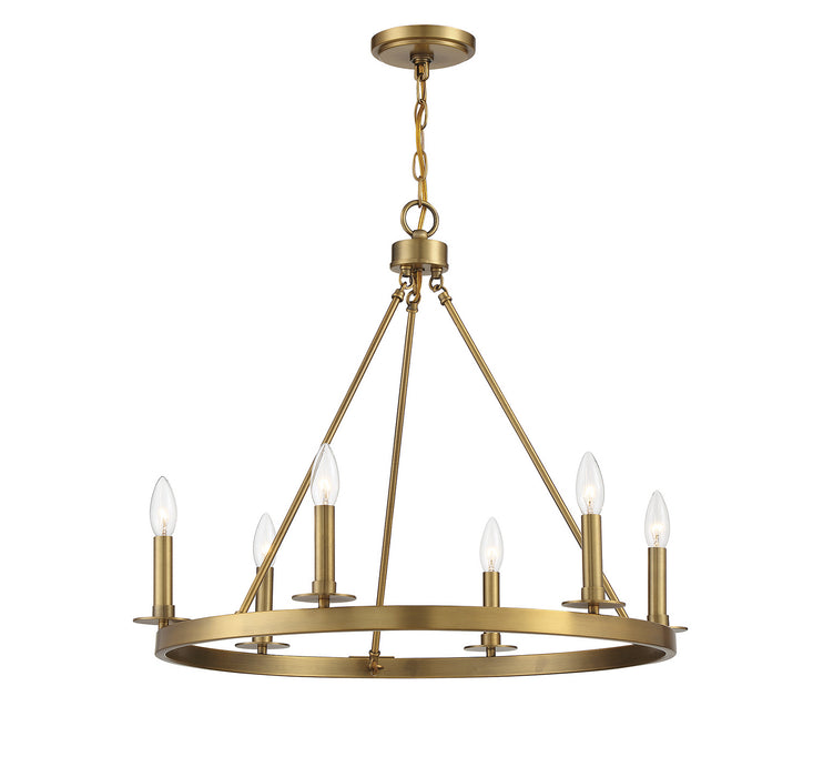 Meridian M10093NB Six Light Chandelier, Natural Brass