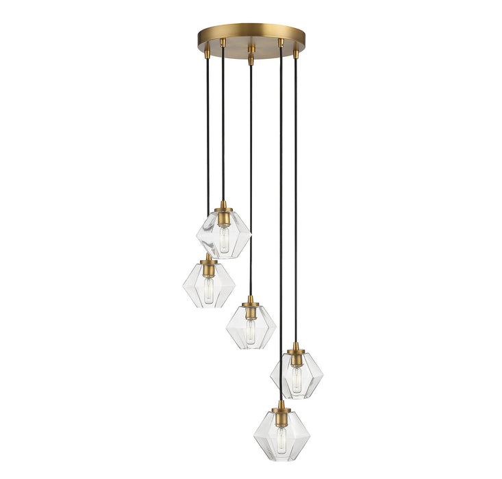 Meridian M10095NB Five Light Chandelier, Natural Brass