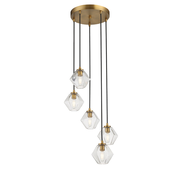 Meridian M10095NB Five Light Chandelier, Natural Brass