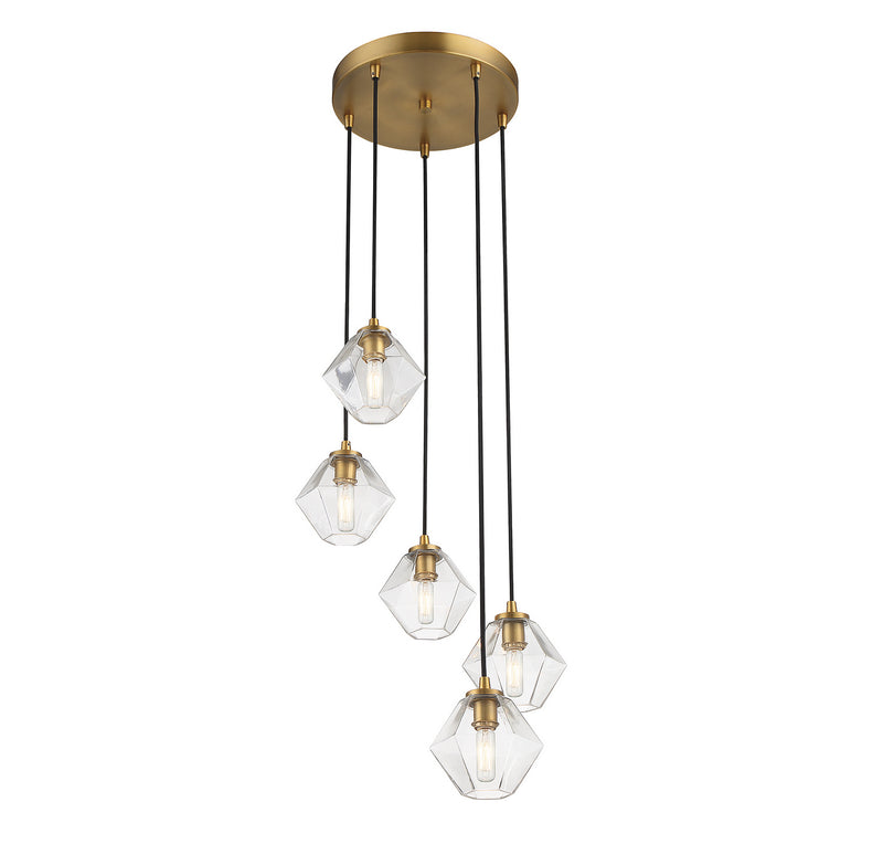 Meridian M10095NB Five Light Chandelier, Natural Brass