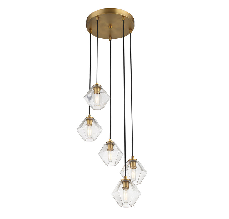 Meridian M10095NB Five Light Chandelier, Natural Brass