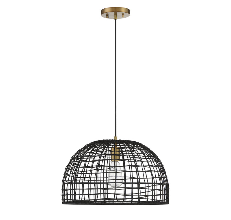 Meridian M70105BRNB One Light Pendant, Black with Natural Brass Accents