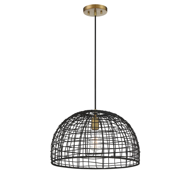 Meridian M70105BRNB One Light Pendant, Black with Natural Brass Accents