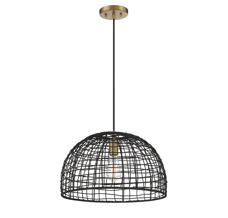 Meridian M70105BRNB One Light Pendant, Black with Natural Brass Accents