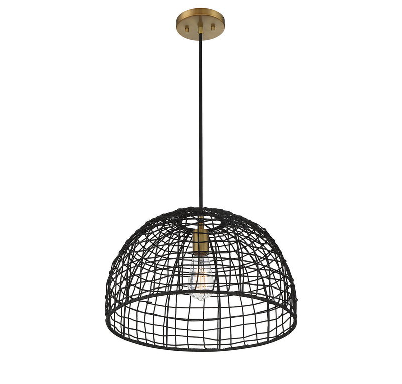 Meridian M70105BRNB One Light Pendant, Black with Natural Brass Accents