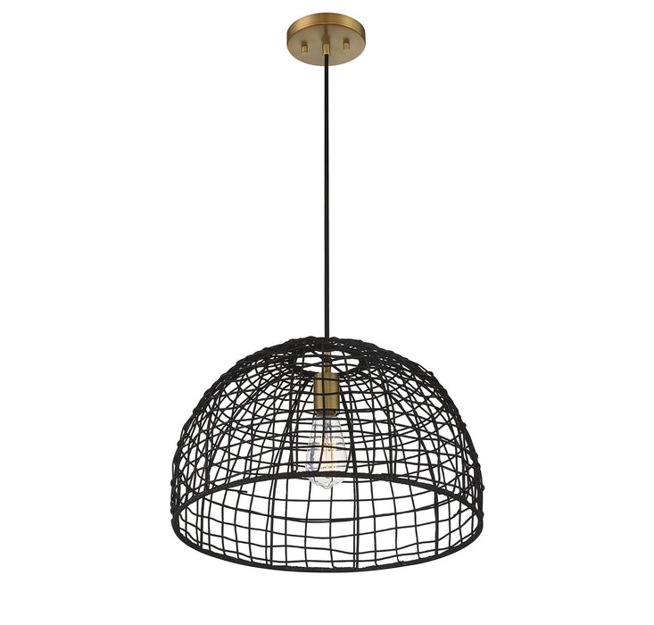 Meridian M70105BRNB One Light Pendant, Black with Natural Brass Accents