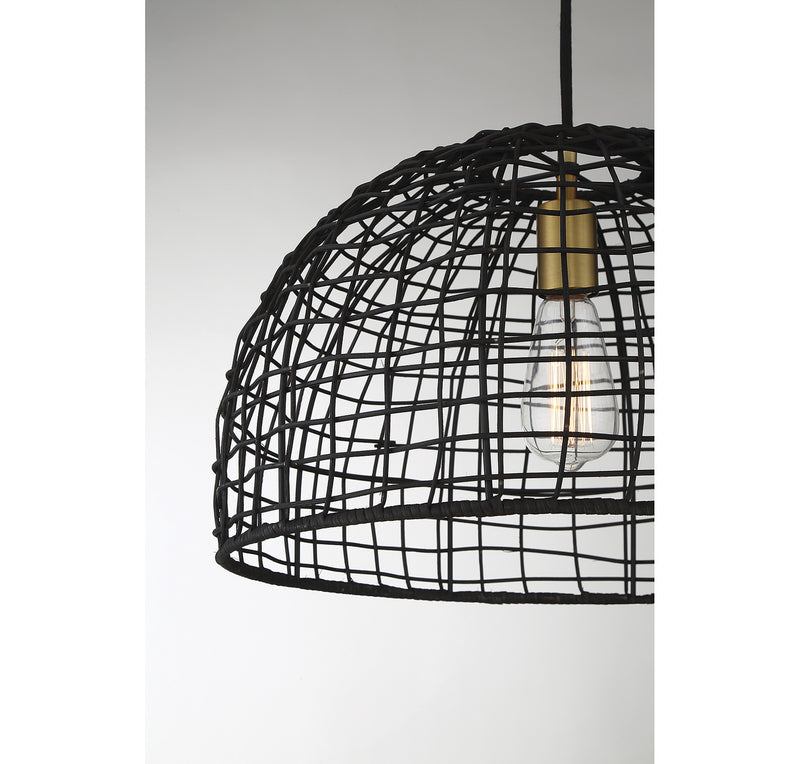 Meridian M70105BRNB One Light Pendant, Black with Natural Brass Accents