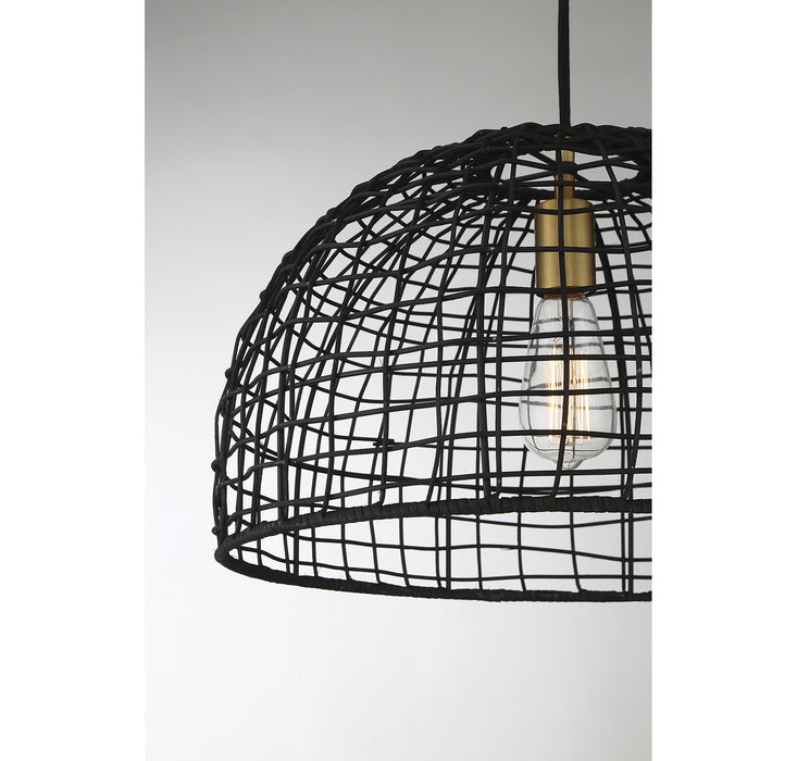 Meridian M70105BRNB One Light Pendant, Black with Natural Brass Accents
