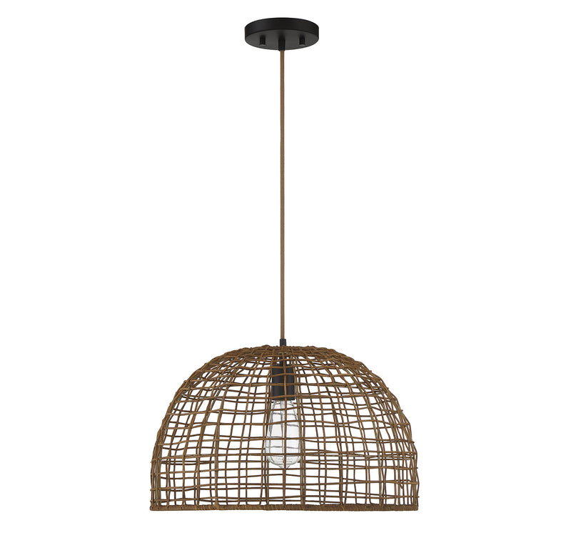 Meridian M70105DR One Light Pendant, Dark Rattan with a Dark Brown Socket