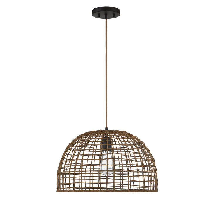 Meridian M70105DR One Light Pendant, Dark Rattan with a Dark Brown Socket