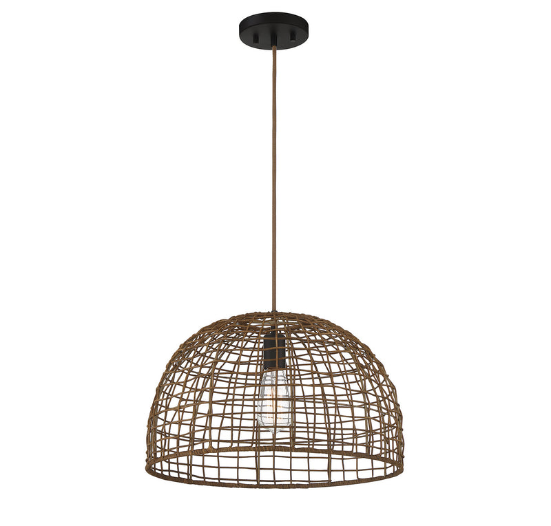 Meridian M70105DR One Light Pendant, Dark Rattan with a Dark Brown Socket