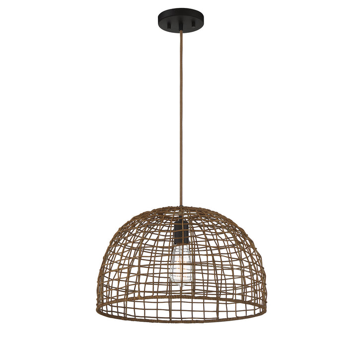 Meridian M70105DR One Light Pendant, Dark Rattan with a Dark Brown Socket