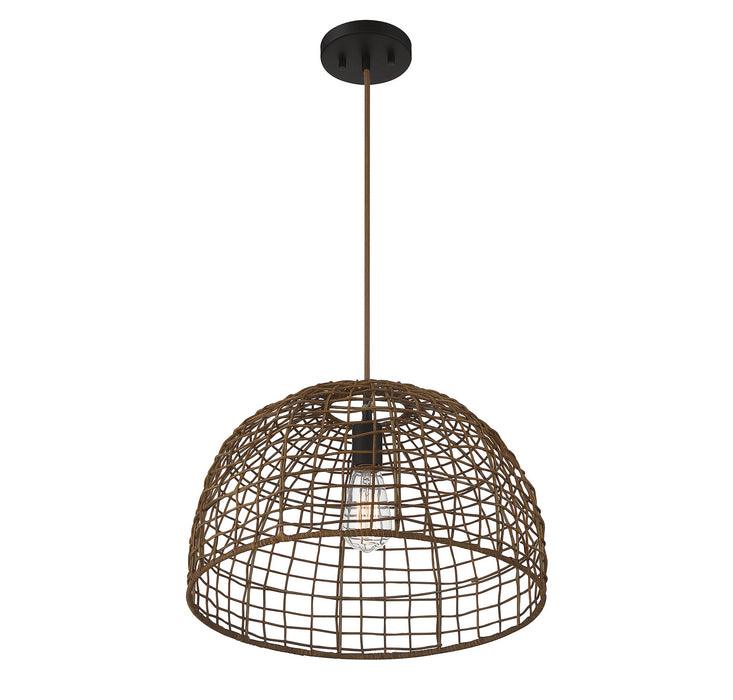 Meridian M70105DR One Light Pendant, Dark Rattan with a Dark Brown Socket