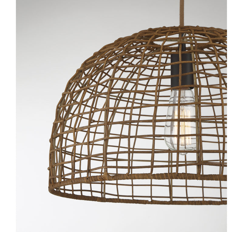 Meridian M70105DR One Light Pendant, Dark Rattan with a Dark Brown Socket