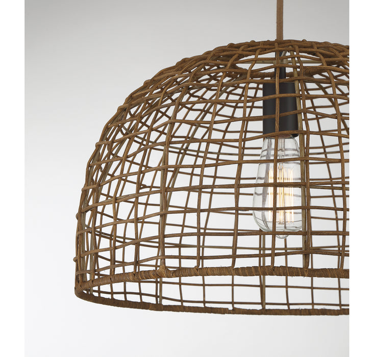 Meridian M70105DR One Light Pendant, Dark Rattan with a Dark Brown Socket