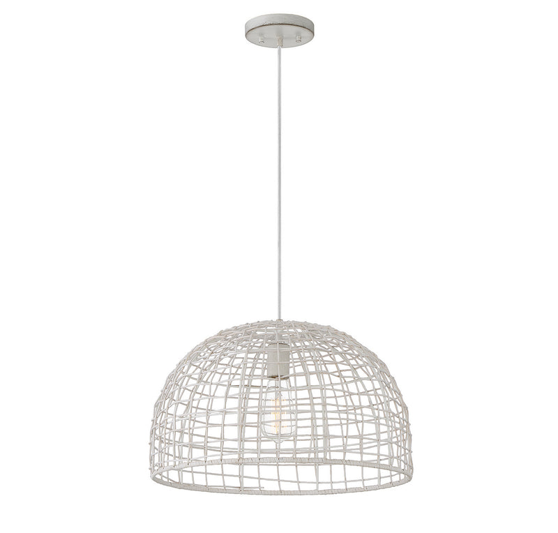 Meridian M70105WR One Light Pendant, White Rattan with a White Socket