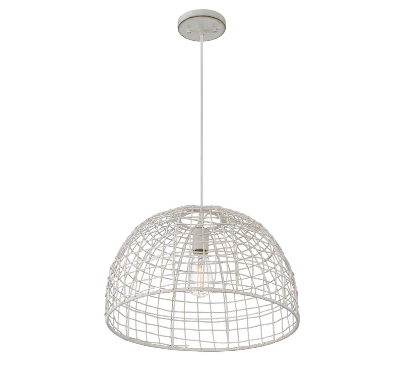 Meridian M70105WR One Light Pendant, White Rattan with a White Socket