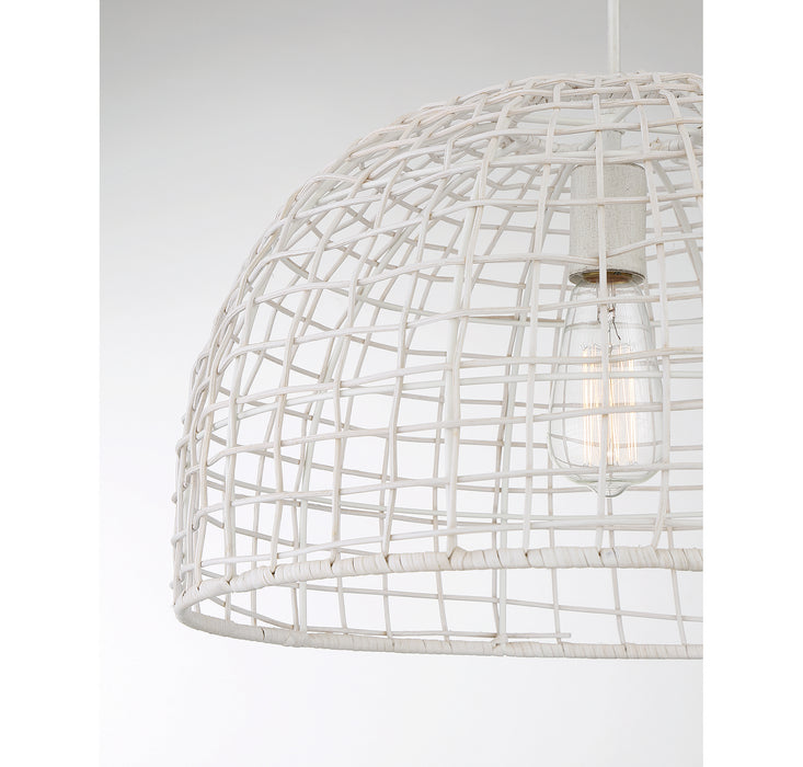 Meridian M70105WR One Light Pendant, White Rattan with a White Socket
