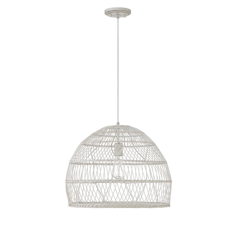 Meridian M70106WR One Light Pendant, White Rattan with a White Socket