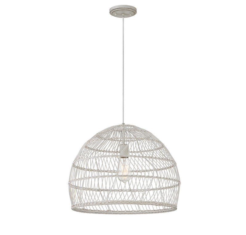 Meridian M70106WR One Light Pendant, White Rattan with a White Socket