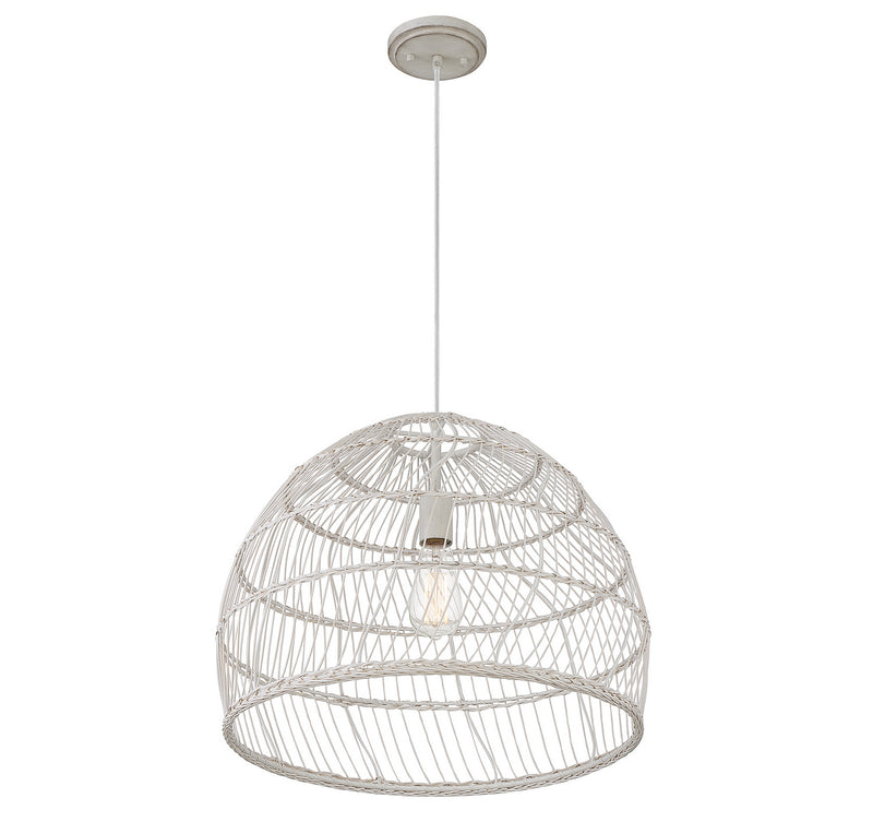 Meridian M70106WR One Light Pendant, White Rattan with a White Socket