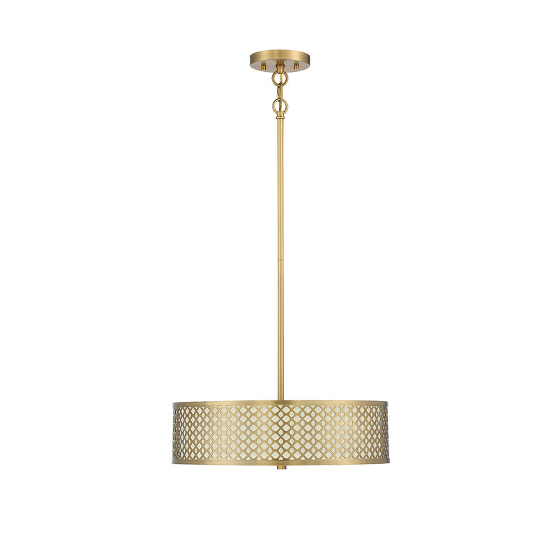 Meridian M70108NB Three Light Pendant, Natural Brass