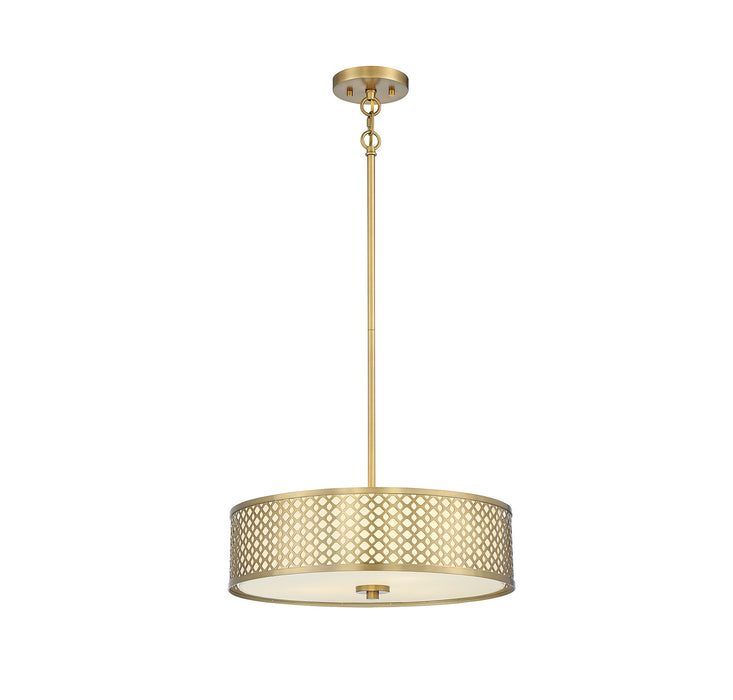 Meridian M70108NB Three Light Pendant, Natural Brass