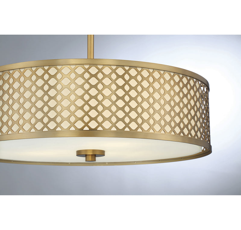 Meridian M70108NB Three Light Pendant, Natural Brass