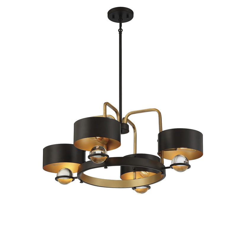 Lighting One E V6-L1-2923-4-51 Four Light Chandelier, Vintage Black W/ Warm Brass