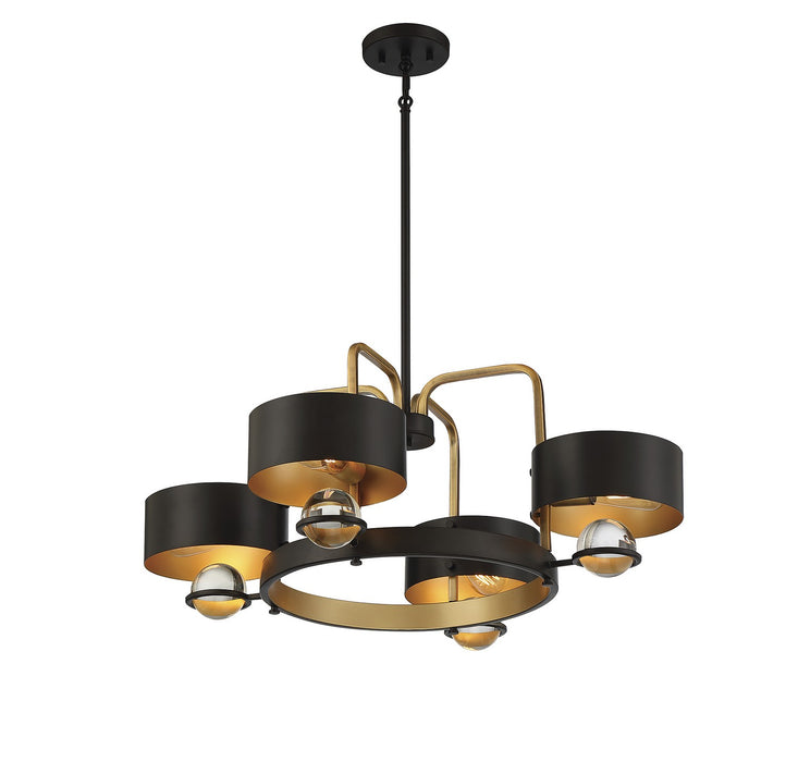 Lighting One E V6-L1-2923-4-51 Four Light Chandelier, Vintage Black W/ Warm Brass