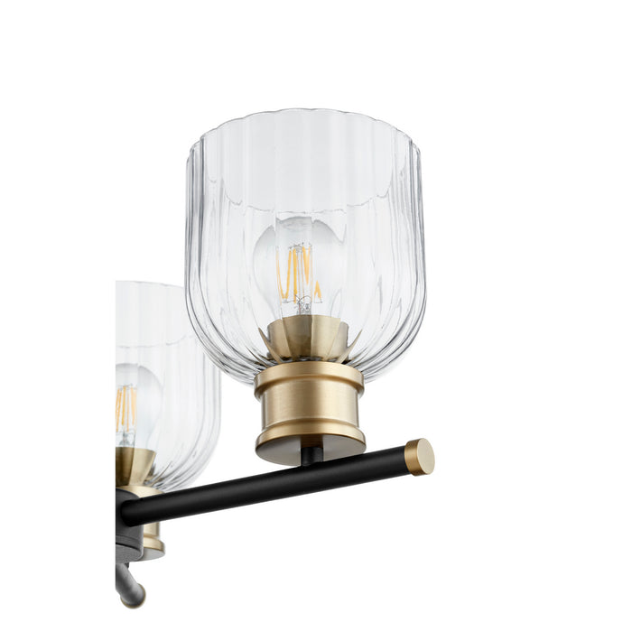 Quorum 610-3-6980 Three Light Chandelier, Textured Black w/ Aged Brass
