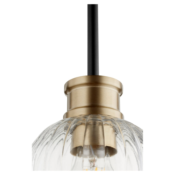Quorum 310-6980 One Light Pendant, Textured Black w/ Aged Brass